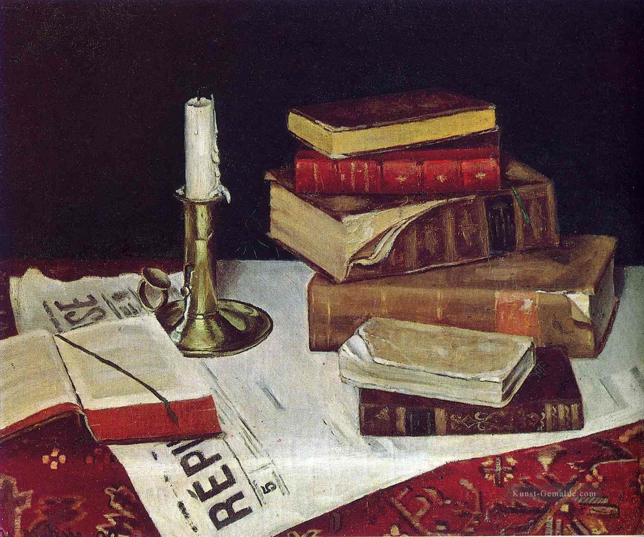 Bücher und Kerze 1890 Stillleben Ölgemälde